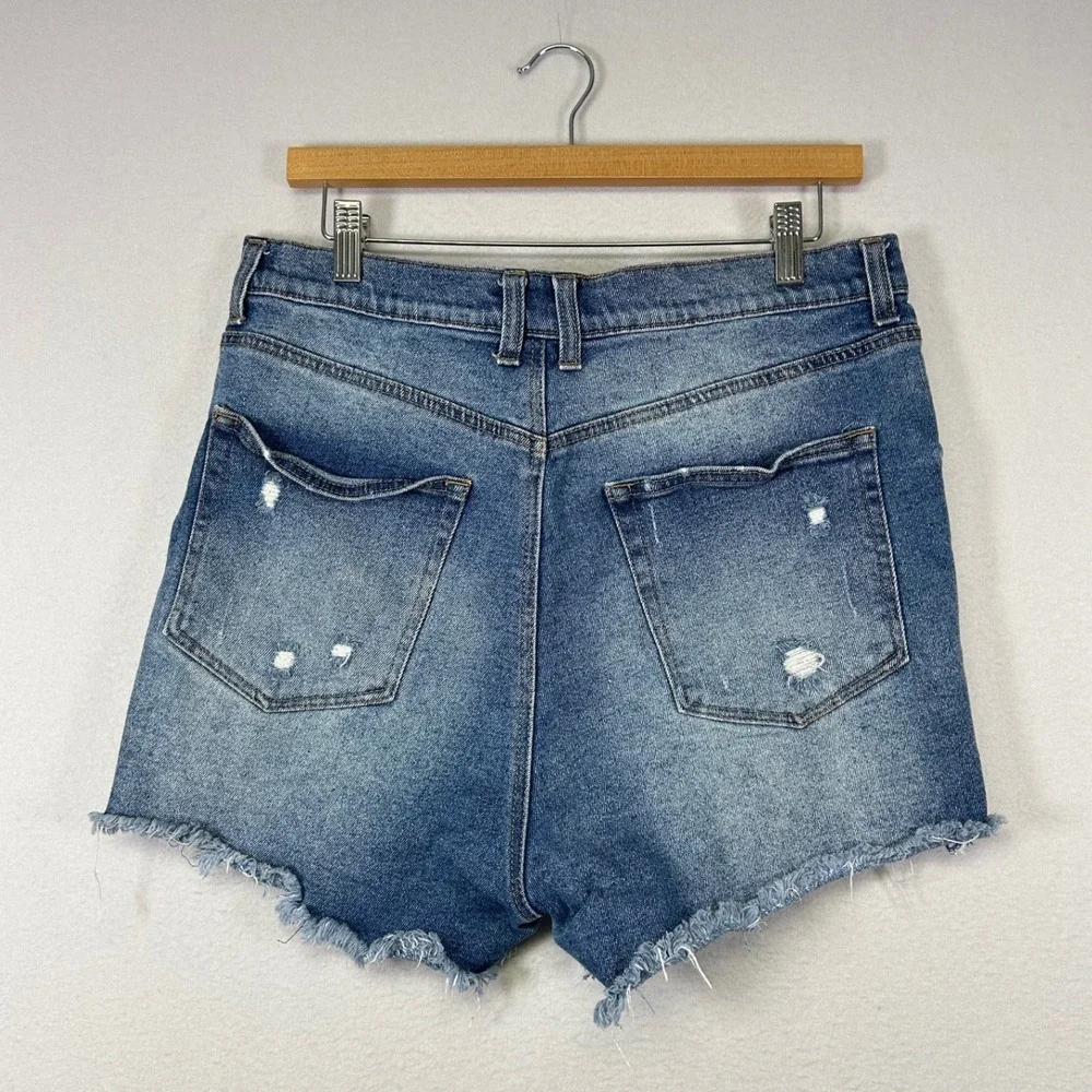 Festival Boho And Now This Womens 32 Blue‎ Distressed High Rise Denim Shorts